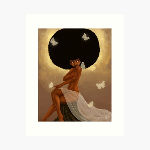 Fro and Butterflies| Beautiful Black Woman Painting Art Print