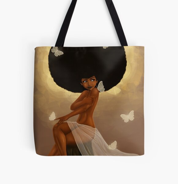 Fro and Butterflies| Beautiful Black Woman Painting | black women art All Over Print Tote Bag