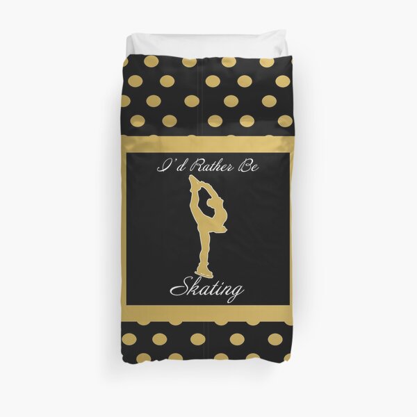 I'd Rather Be Figure Skating in Gold Dot and Black Design Duvet Cover