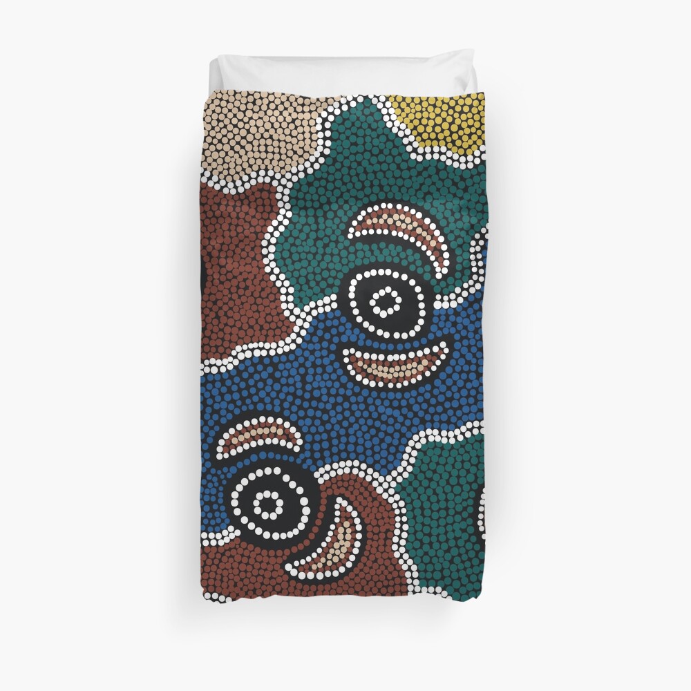 "Aboriginal Art Authentic Riverside Dreaming" Duvet Cover by
