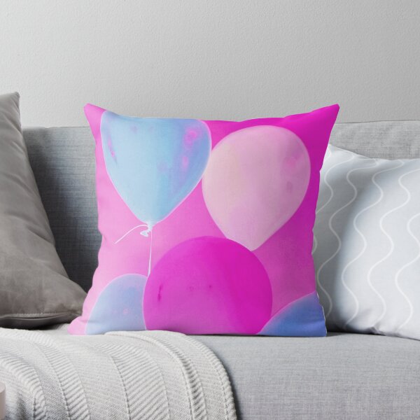 Balloony - Neon Pink Blue Balloons Art Throw Pillow