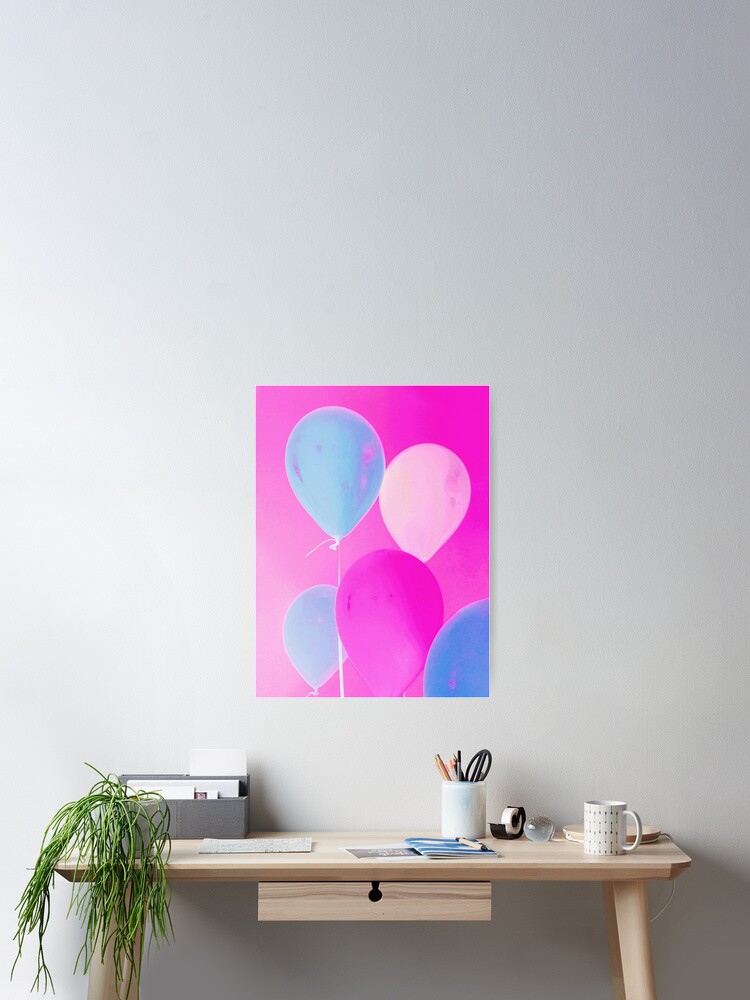 Thumbnail 2 of 3, Poster, Balloony - Neon Pink Blue Balloons Art designed and sold by OneDayArt.