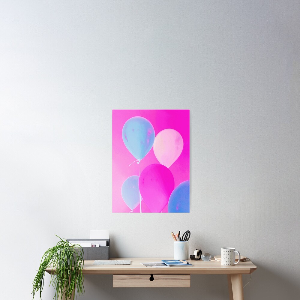 Balloony - Neon Pink Blue Balloons Art Poster