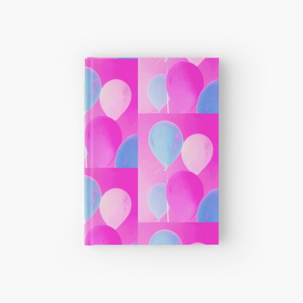 Balloony - Neon Pink Blue Balloons Art  Hardcover Journal