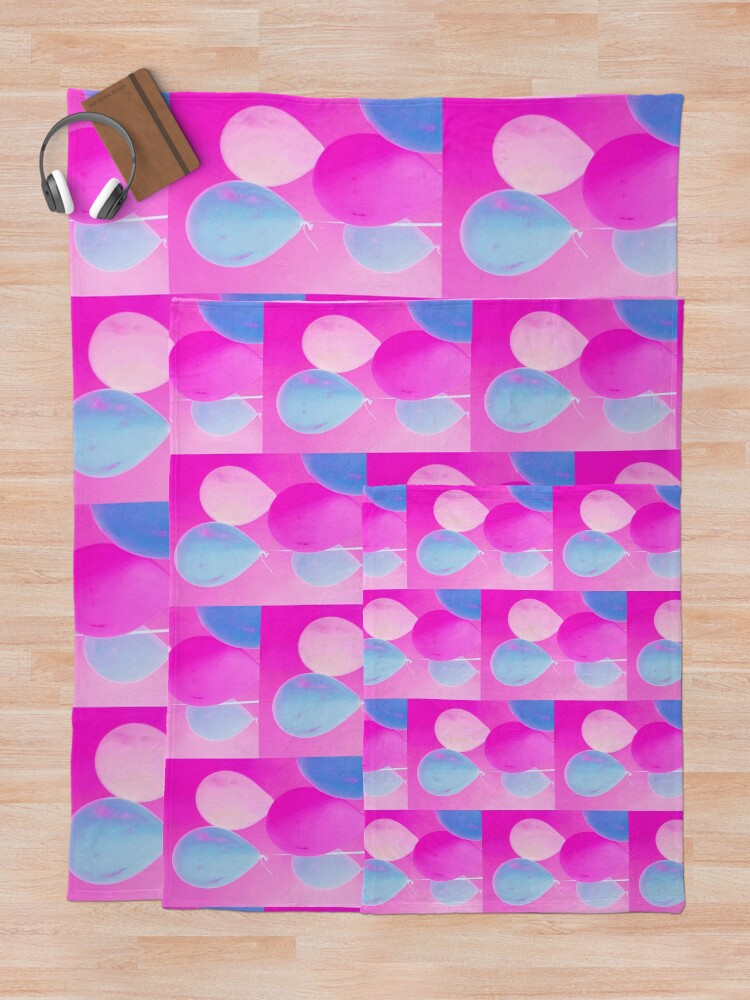 Alternate view of Balloony - Neon Pink Blue Balloons Art Throw Blanket