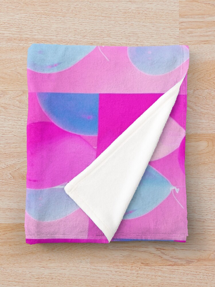 Alternate view of Balloony - Neon Pink Blue Balloons Art Throw Blanket