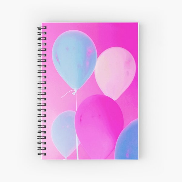 Balloony - Neon Pink Blue Balloons Art Spiral Notebook