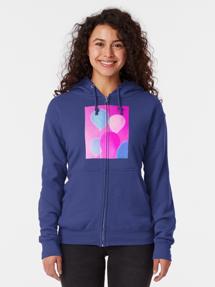 Alternate view of Balloony - Neon Pink Blue Balloons Art Zipped Hoodie