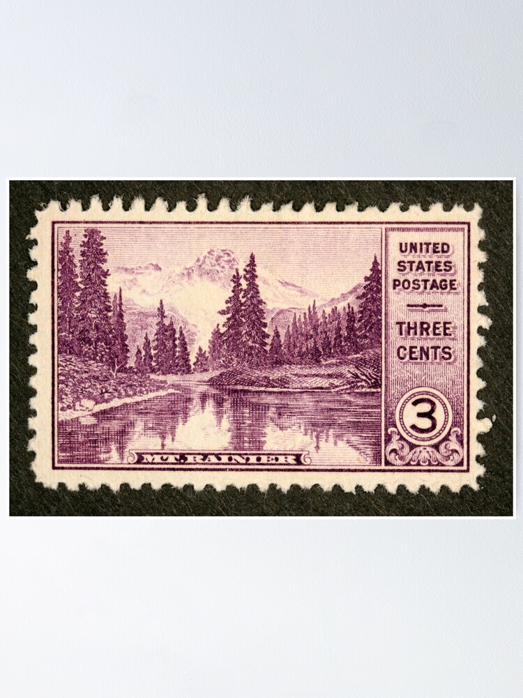 1934 3c Mt. Rainier Washington Postage Stamp Poster