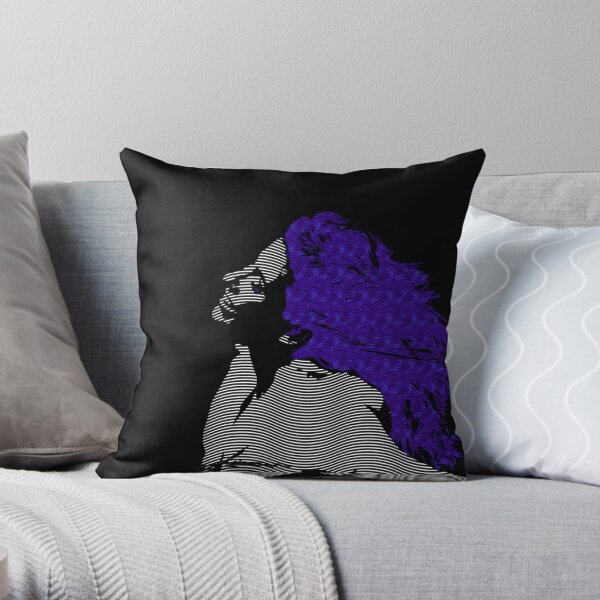 woman blue hair Freedom illustration engraving style Throw Pillow