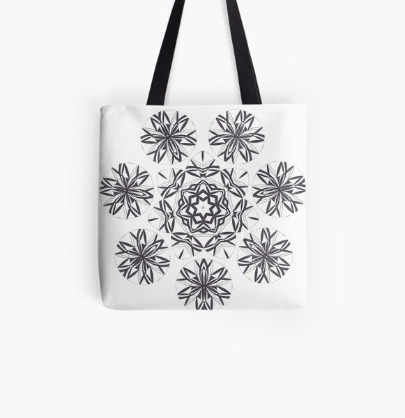 Lite on Dark Monochrome Blast Fall Into Winter Design by Green Bee Mee All Over Print Tote Bag