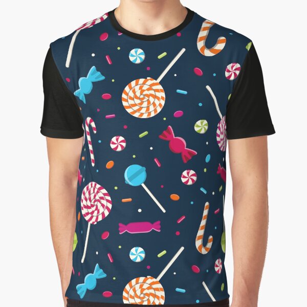 Cartoon Candy Pattern Graphic T-Shirt