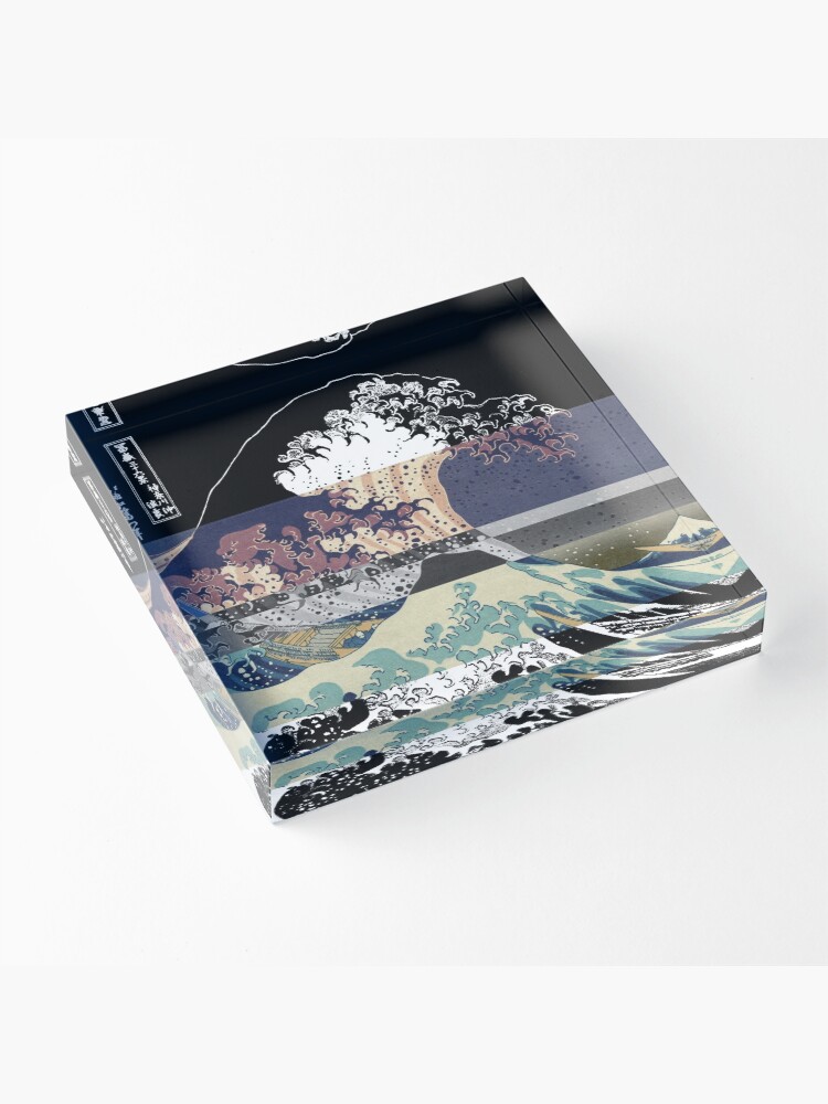 Alternate view of the great wave color glitch Acrylic Block
