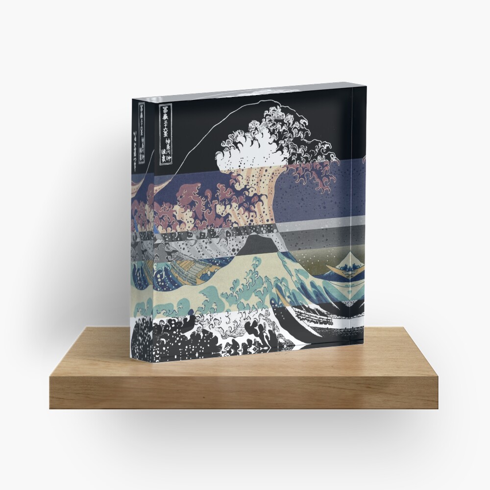 the great wave color glitch Acrylic Block