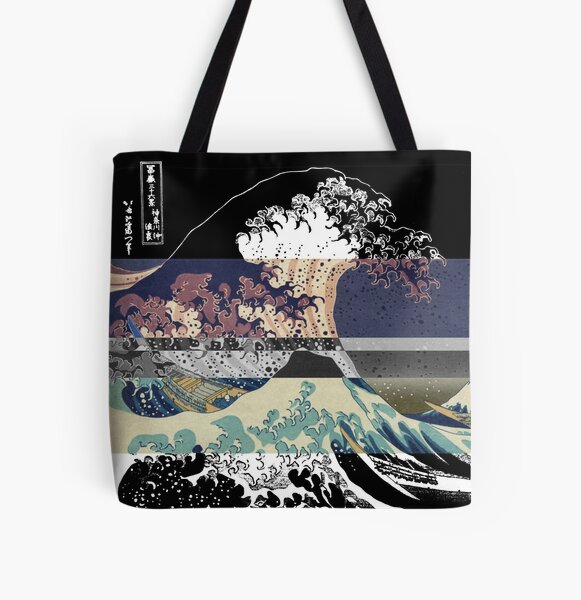 the great wave color glitch All Over Print Tote Bag