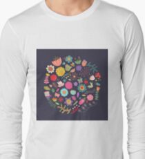 Bright Colored Flowers Floral Design Pattern Background Long Sleeve T-Shirt