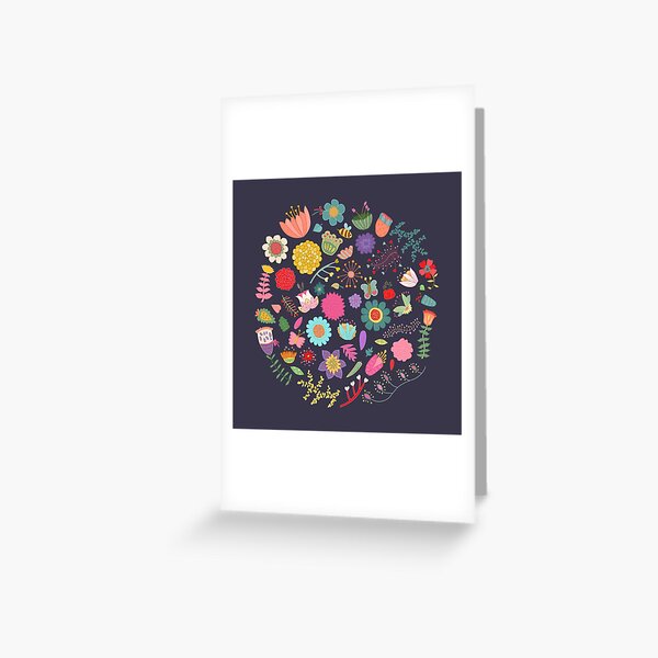 Bright Colored Flowers Floral Design Pattern Background Greeting Card