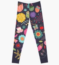 Bright Colored Flowers Floral Design Pattern Background Leggings