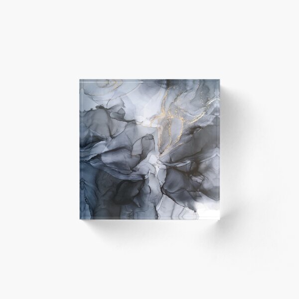 Calm but Dramatic Light Monochromatic Black & Grey Abstract Acrylic Block