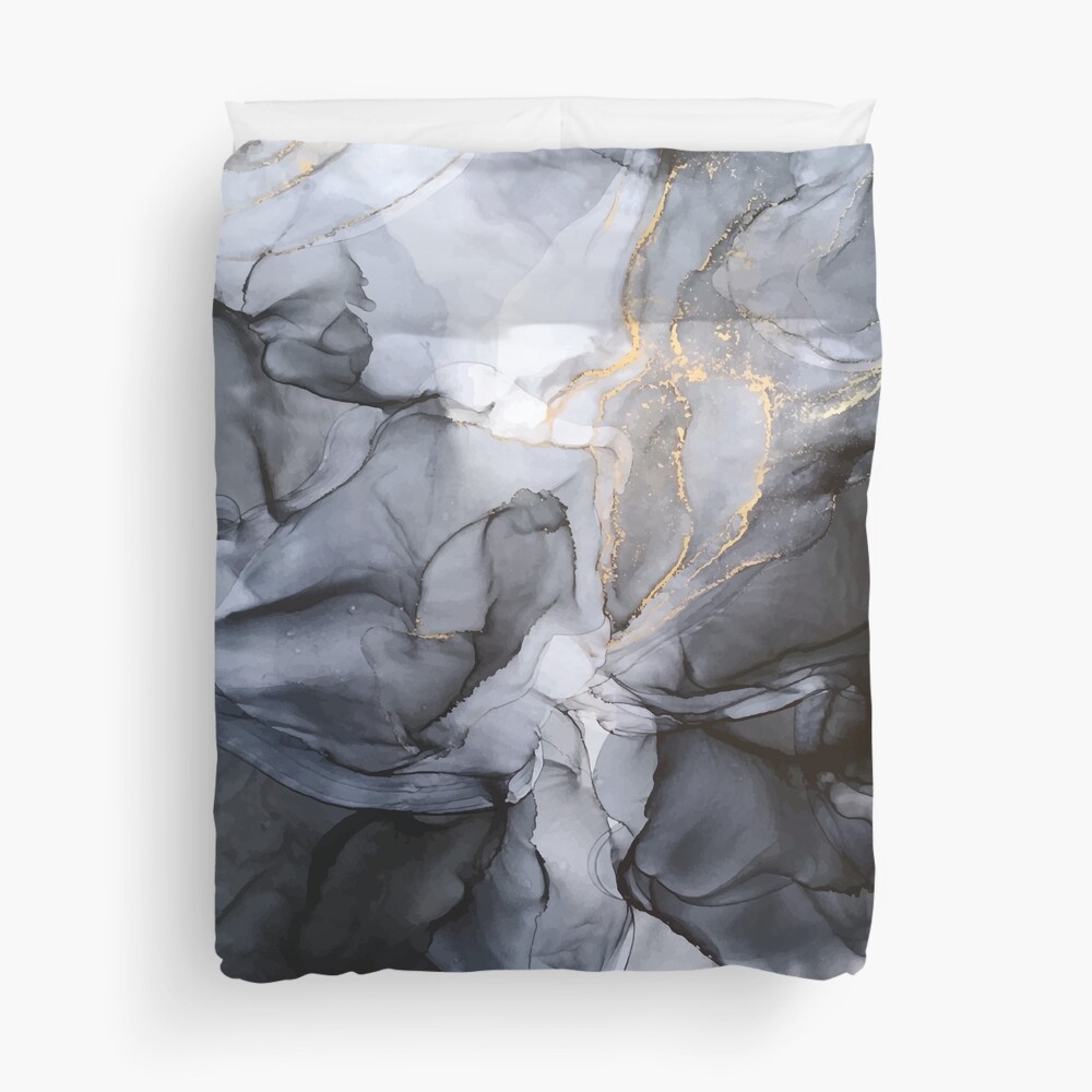 Calm but Dramatic Light Monochromatic Black & Grey Abstract Duvet Cover