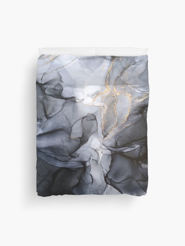 Duvet Cover, Calm but Dramatic Light Monochromatic Black & Grey Abstract designed and sold by Elizabeth  Karlson