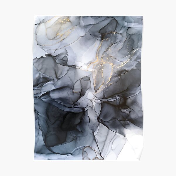 Calm but Dramatic Light Monochromatic Black & Grey Abstract Poster