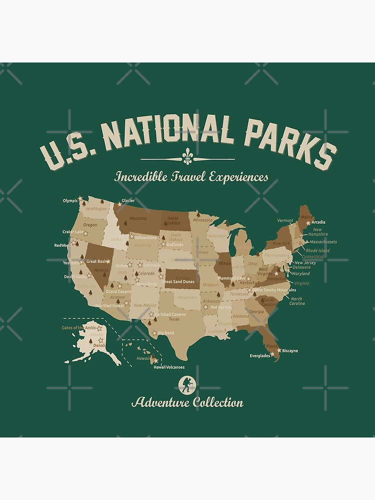 US National Parks Map Adventure Collection Hiking Camping Lover Gift by alenaz