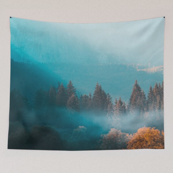 Item preview, Shining light on foggy autumn forest designed and sold by Patrik Lovrin.