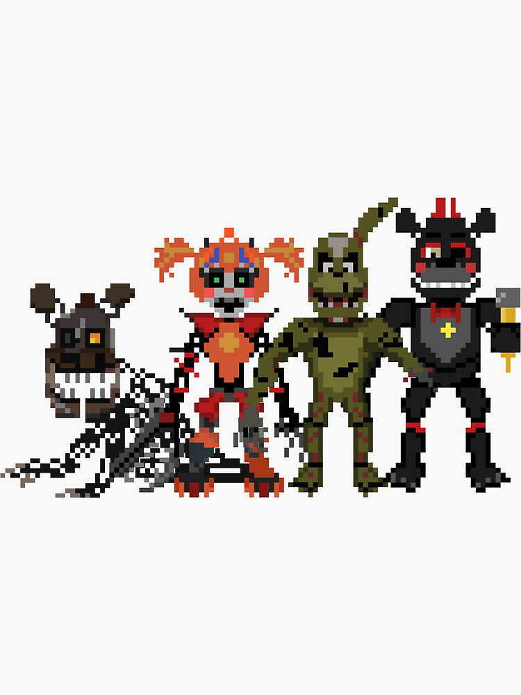 Just made some pixel art of the Fnaf 1-6 animatronics :  r/fivenightsatfreddys