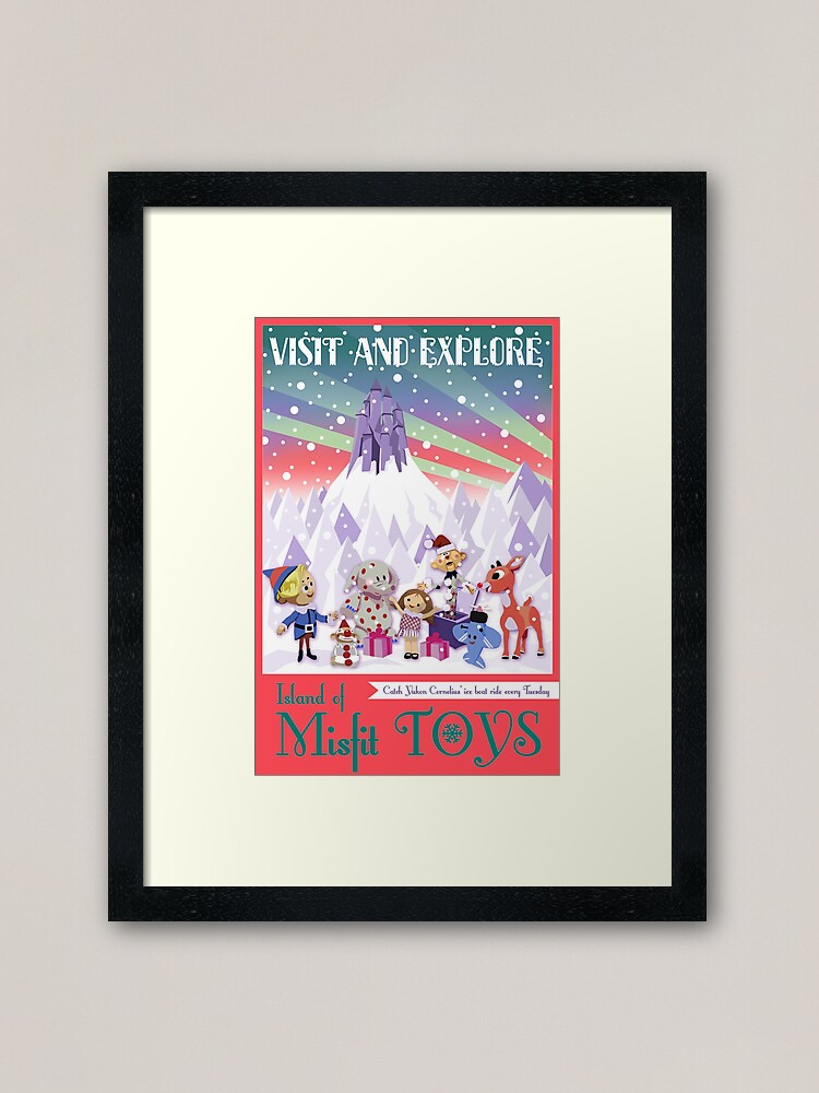 Alternate view of Island of Misfit Toys - Rudolph Vintage Style Travel Poster Framed Art Print