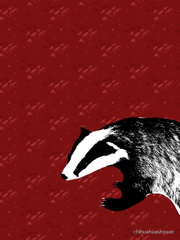 Badger on botanical red pattern by chihuahuashower