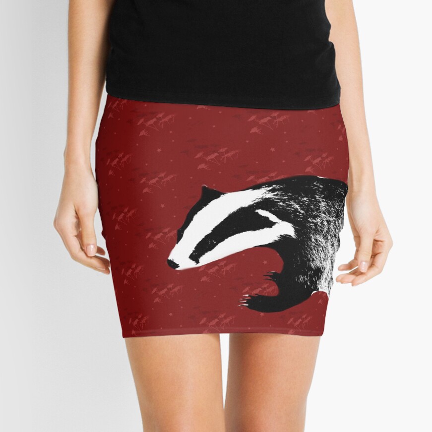 Badger on botanical red pattern Mini Skirt