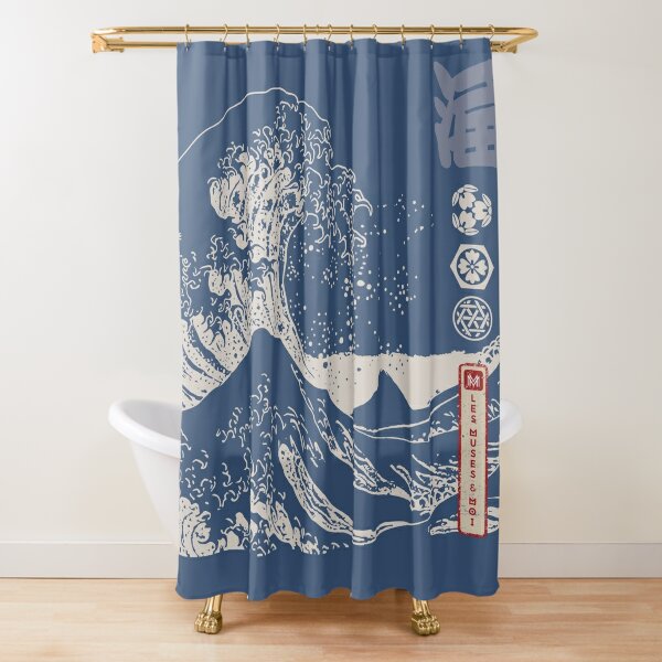 Koi Fish Shower Curtain Japanese Great Wave of Kanagawa Pink