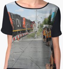 #Train, #railway, #railroad, #locomotive, #station, #transportation, #transport, #rail, #travel, #track, #engine, #diesel, #red, #platform, #old, #steam, #traffic Chiffon Top