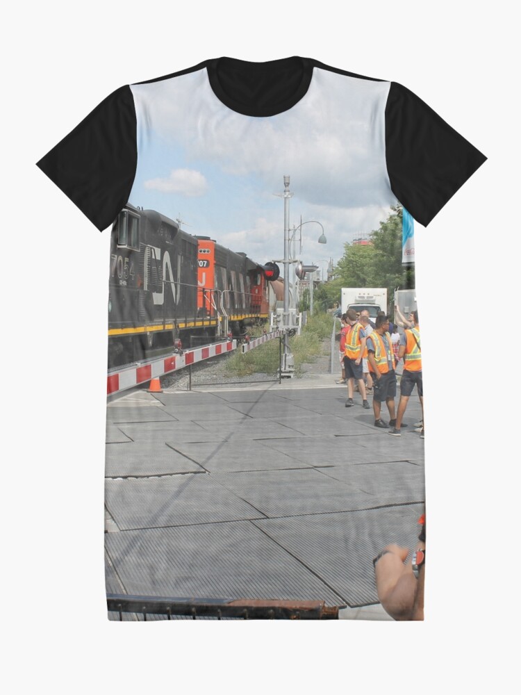 Alternate view of #Train, #railway, #railroad, #locomotive, #station, #transportation, #transport, #rail, #travel, #track, #engine, #diesel, #red, #platform, #old, #steam, #traffic Graphic T-Shirt Dress