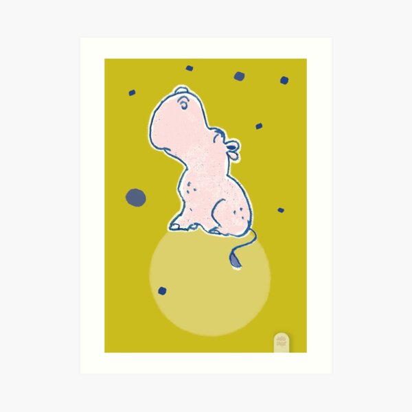 Nilpferd, Flusspferd - grün solo Kunstdruck