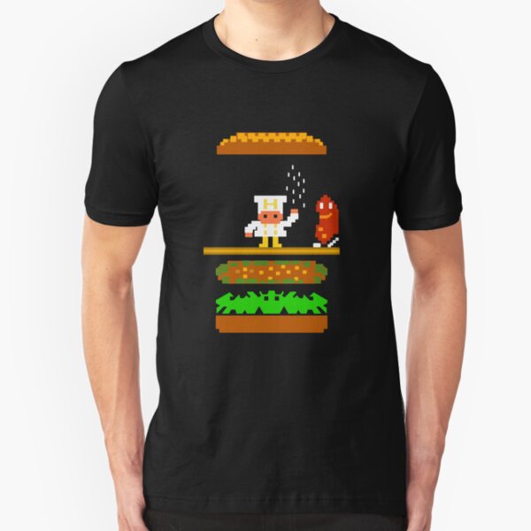 Burger Time Retro 80's Arcade Game design Slim Fit T-Shirt