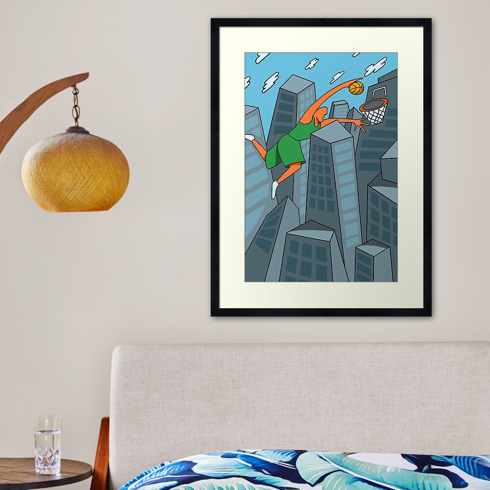 Dunk City Basketball Painting Framed Art Print