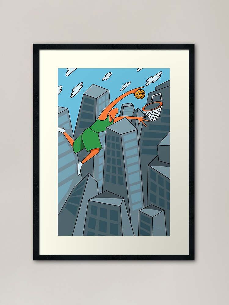 Alternate view of Dunk City Basketball Painting Framed Art Print