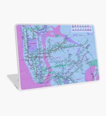 New York Subway Pop Art Map - Light Blue / Dark Purple - NYC - USA - HD Laptop Skin
