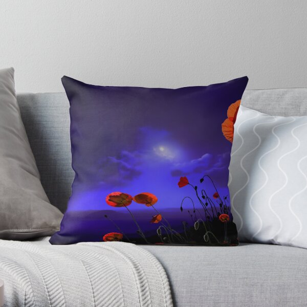 Poppies Blue Throw Pillow
