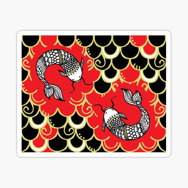 Persevere /Red-Black Chinoiserie Carp / Koi Fish Sticker