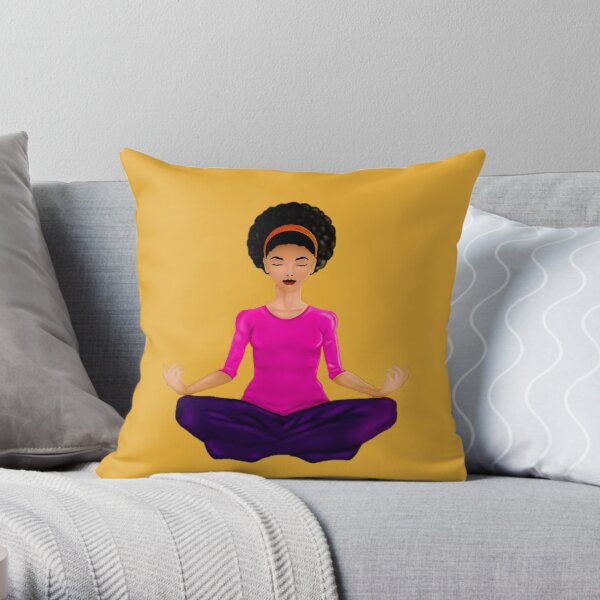 Natural curly hair Latina Meditating Woman Throw Pillow