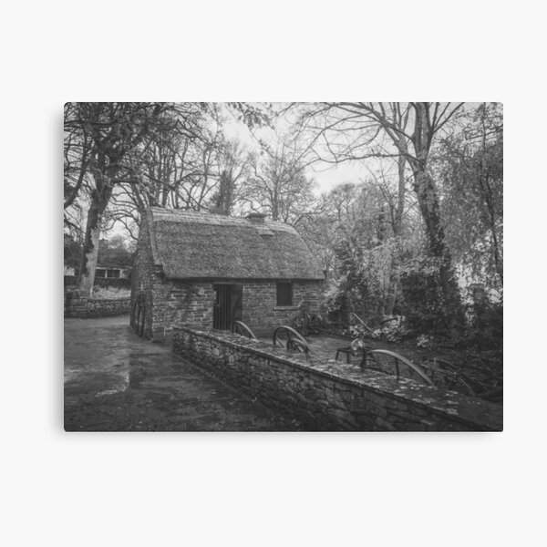 Irish Thatched Roof Cottage - B&W | Bunratty Castle, Ireland Canvas Print