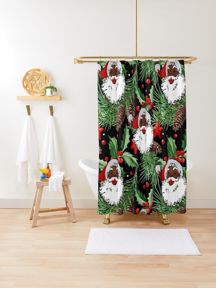 Thumbnail 1 of 5, Shower Curtain, xmas black santa claus designed and sold by gossiprag.