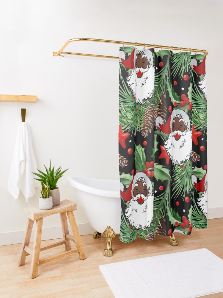 Thumbnail 3 of 5, Shower Curtain, xmas black santa claus designed and sold by gossiprag.