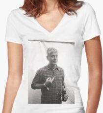 Anthony Bourdain Middle Finger Women's Fitted V-Neck T-Shirt