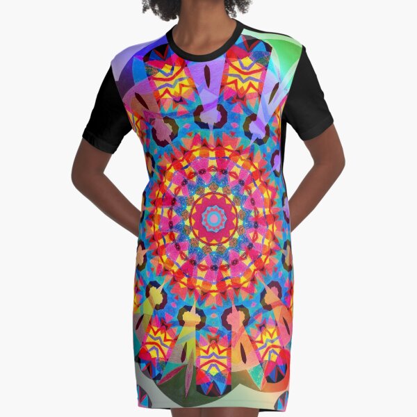 Colors and Blooms Graphic T-Shirt Dress
