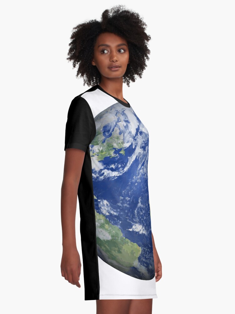 Alternate view of #map #sphere #environment #cartography #atmosphere #hemisphere #pollution #longitude #space #colorimage #planetspace #astronomy #360degreeview #wide #continentgeographicarea #physicalgeography Graphic T-Shirt Dress