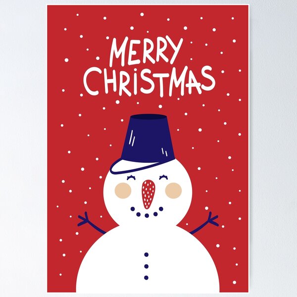 Merry Christmas Snowman red Poster